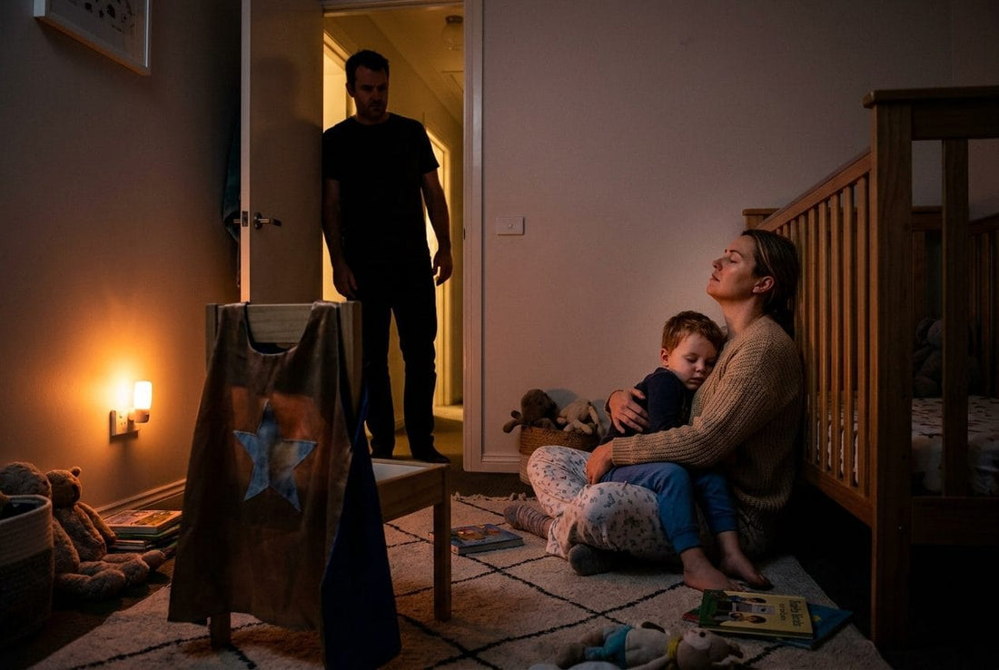 Mum on the floor of her toddler's room at night