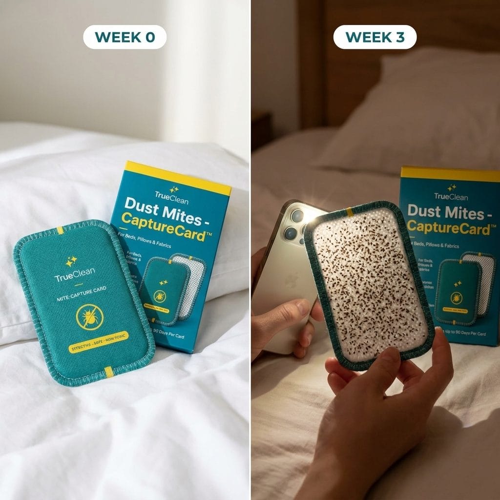CaptureCard before and after showing what it pulled out of a mattress