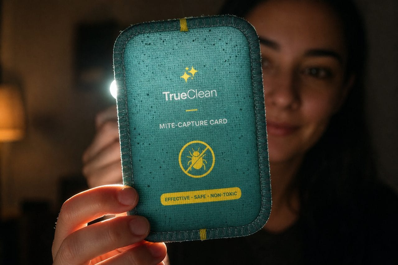 Used CaptureCard held to a phone light showing captured specks