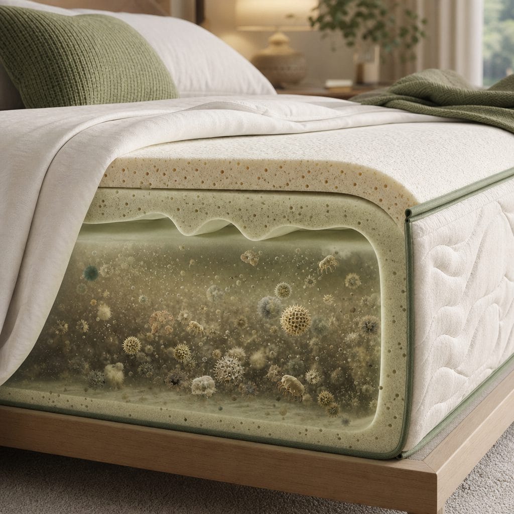 A mattress source visual showing why clean sheets may not solve hidden dust mite exposure