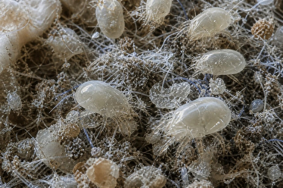 Microscopic view of dust mites in household dust