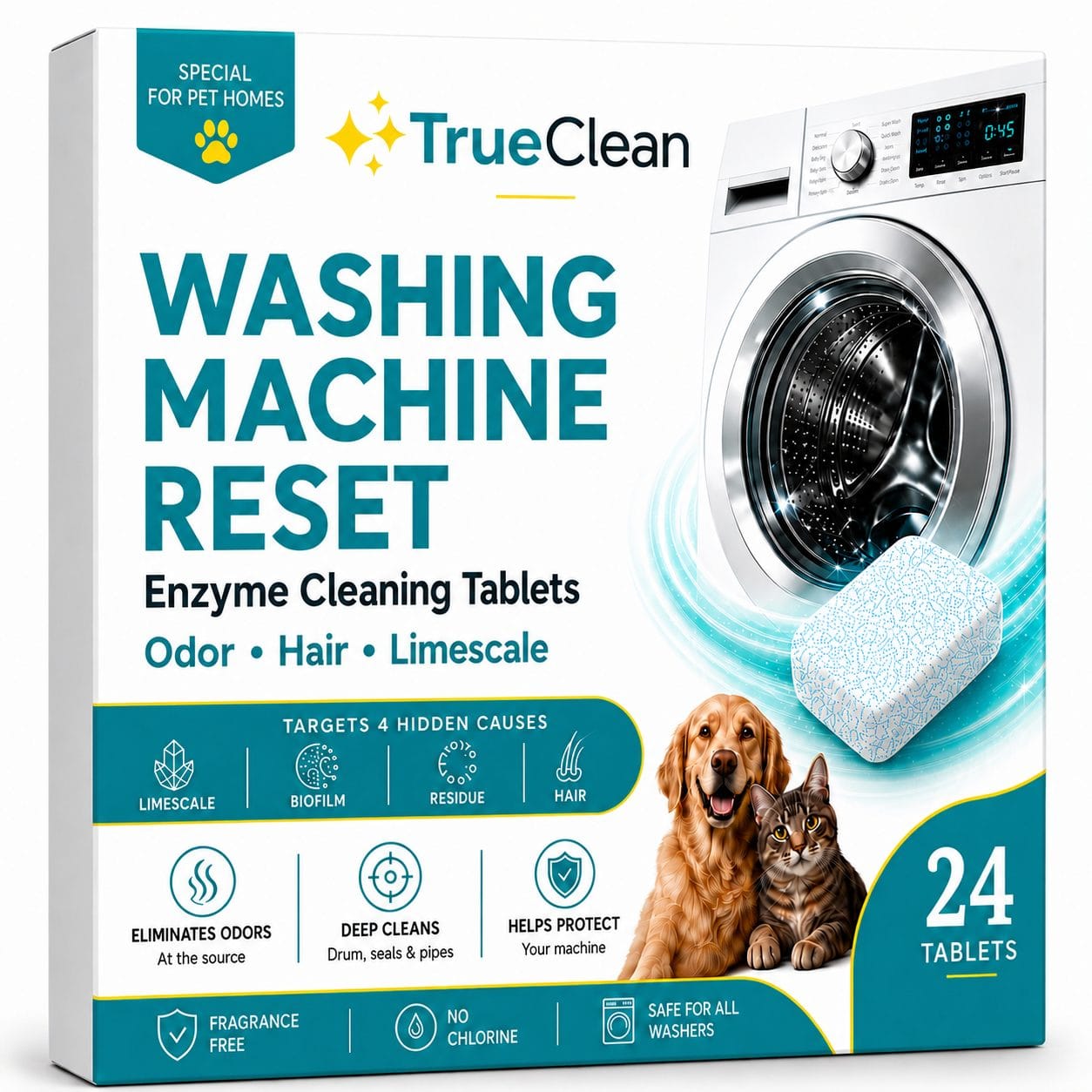 TrueClean Washing Machine Reset enzyme cleaning tablets box